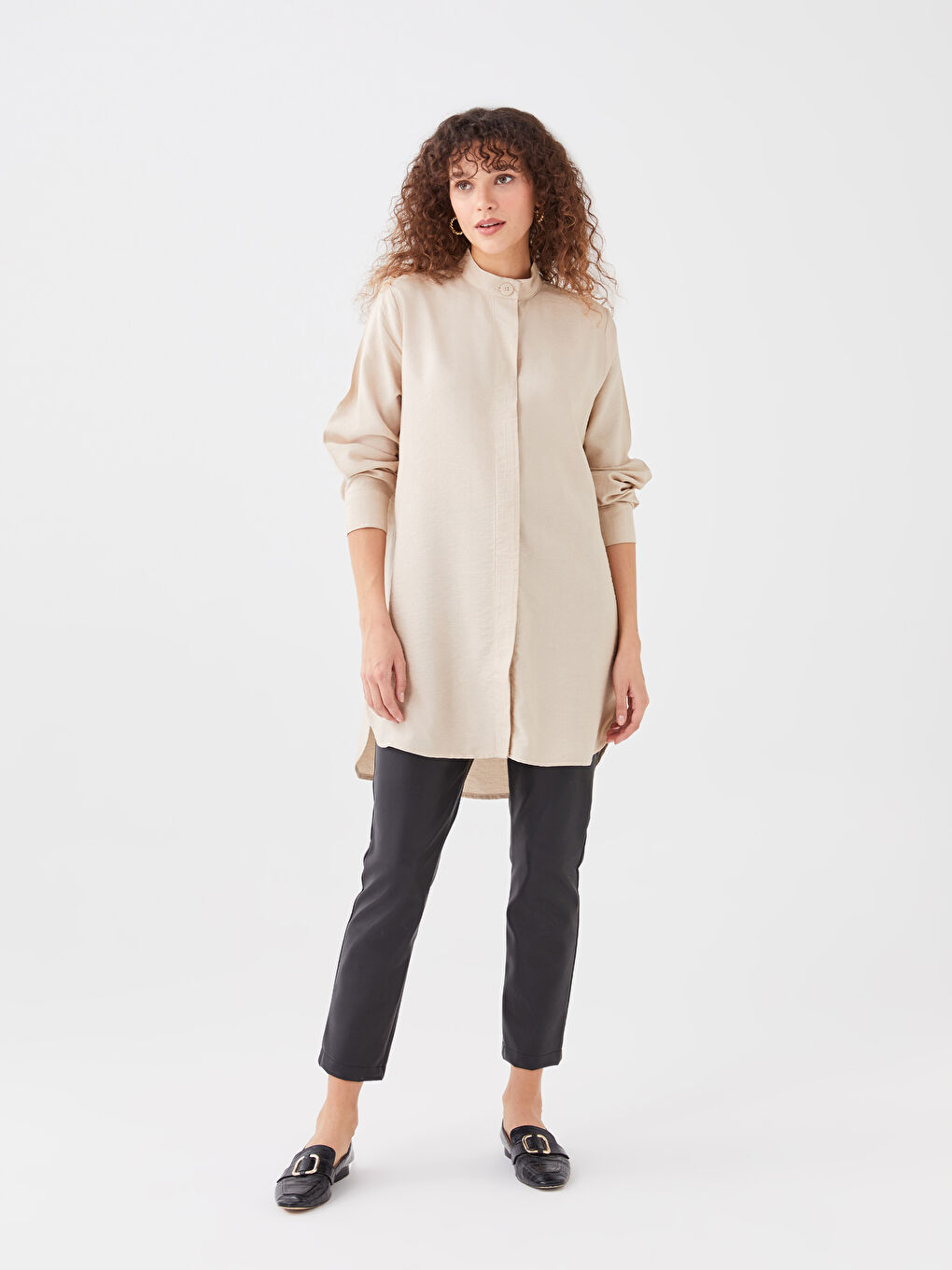 Großvaterkragen Schlichte Langarm Tunika für Damen-2