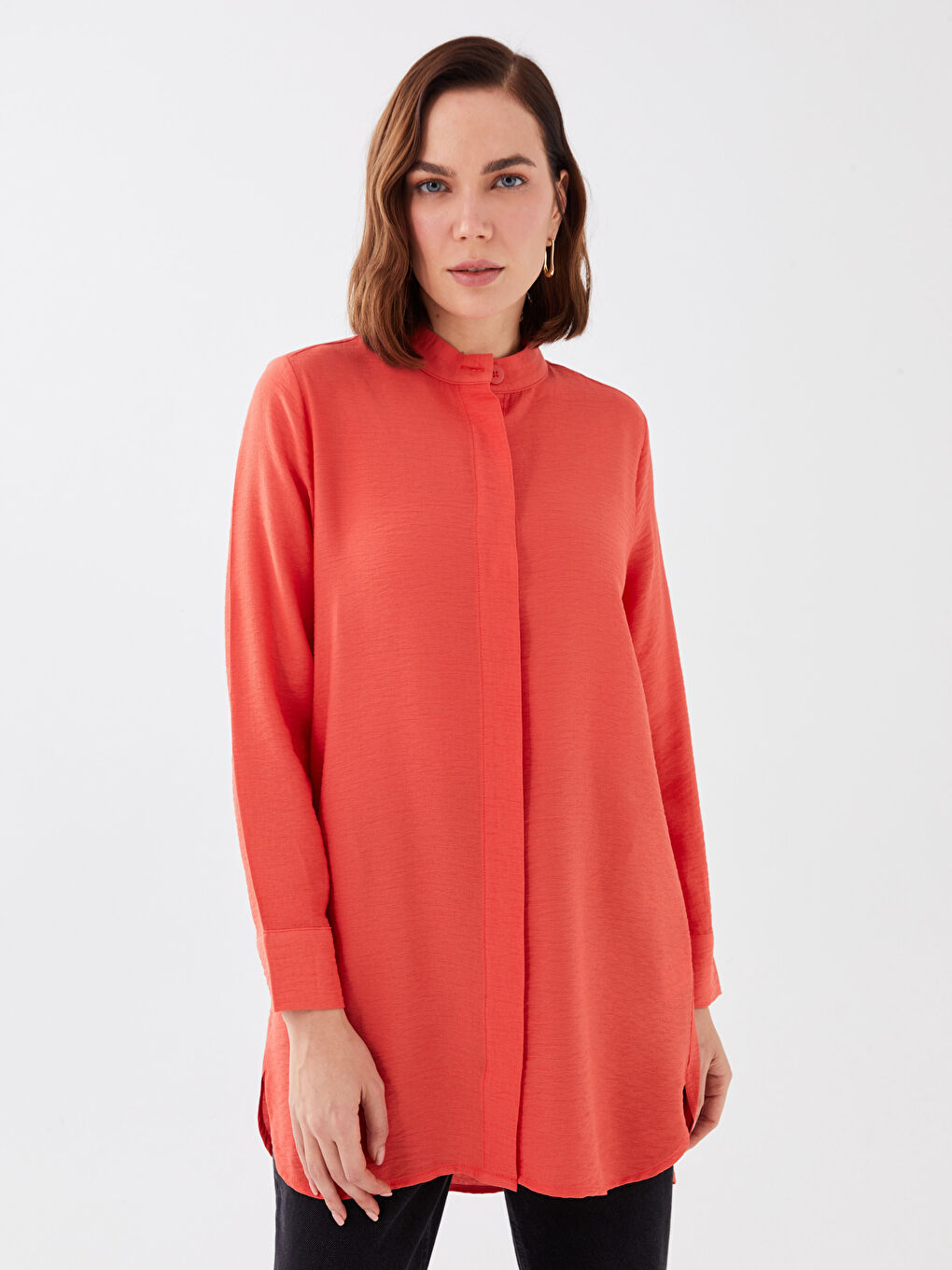 تونيك كم طويل سادة بياقة جد للسيدات-1