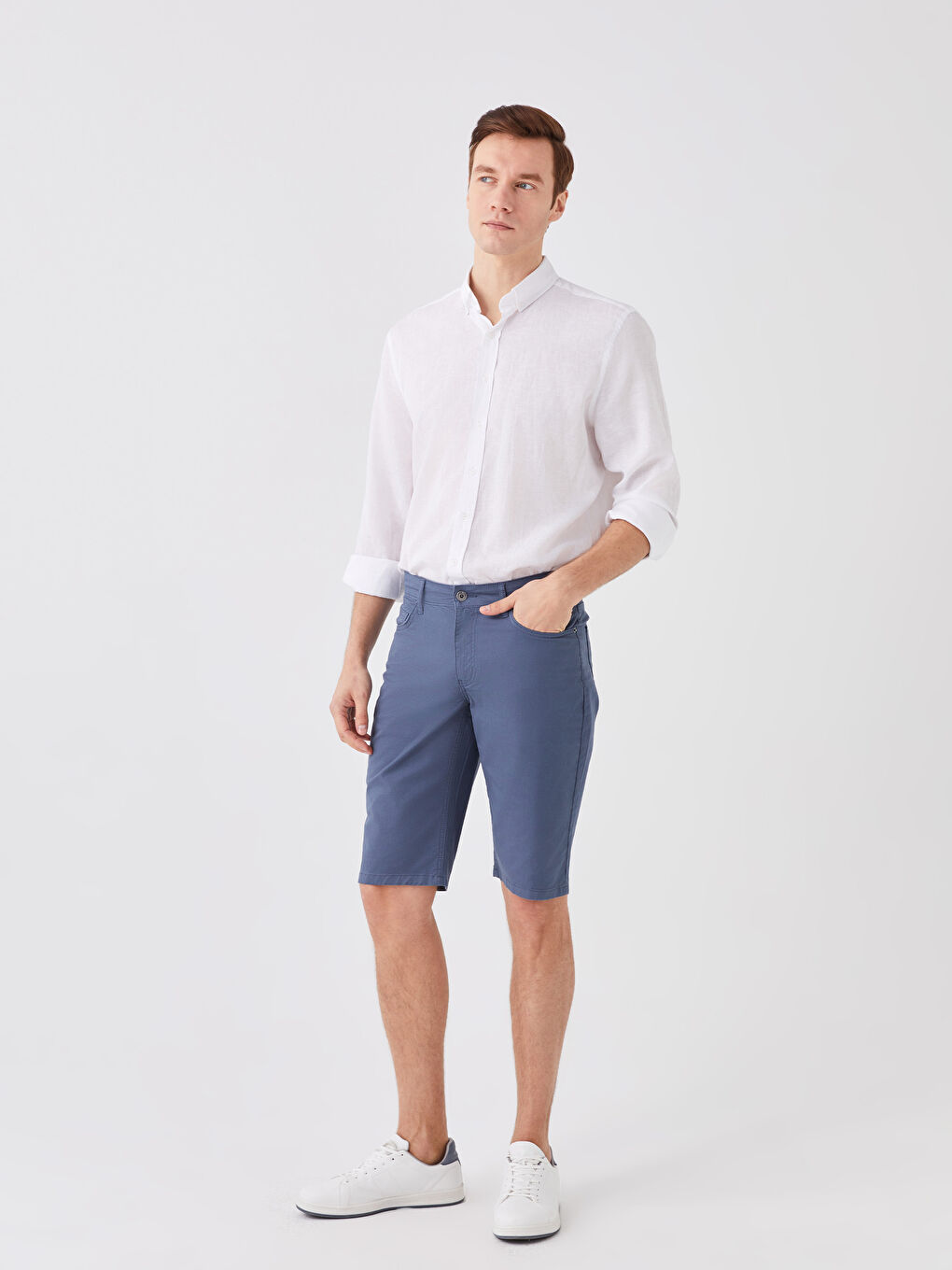 Standard Fit Gabardine Men's Bermuda Shorts -S38455Z8-S2D
