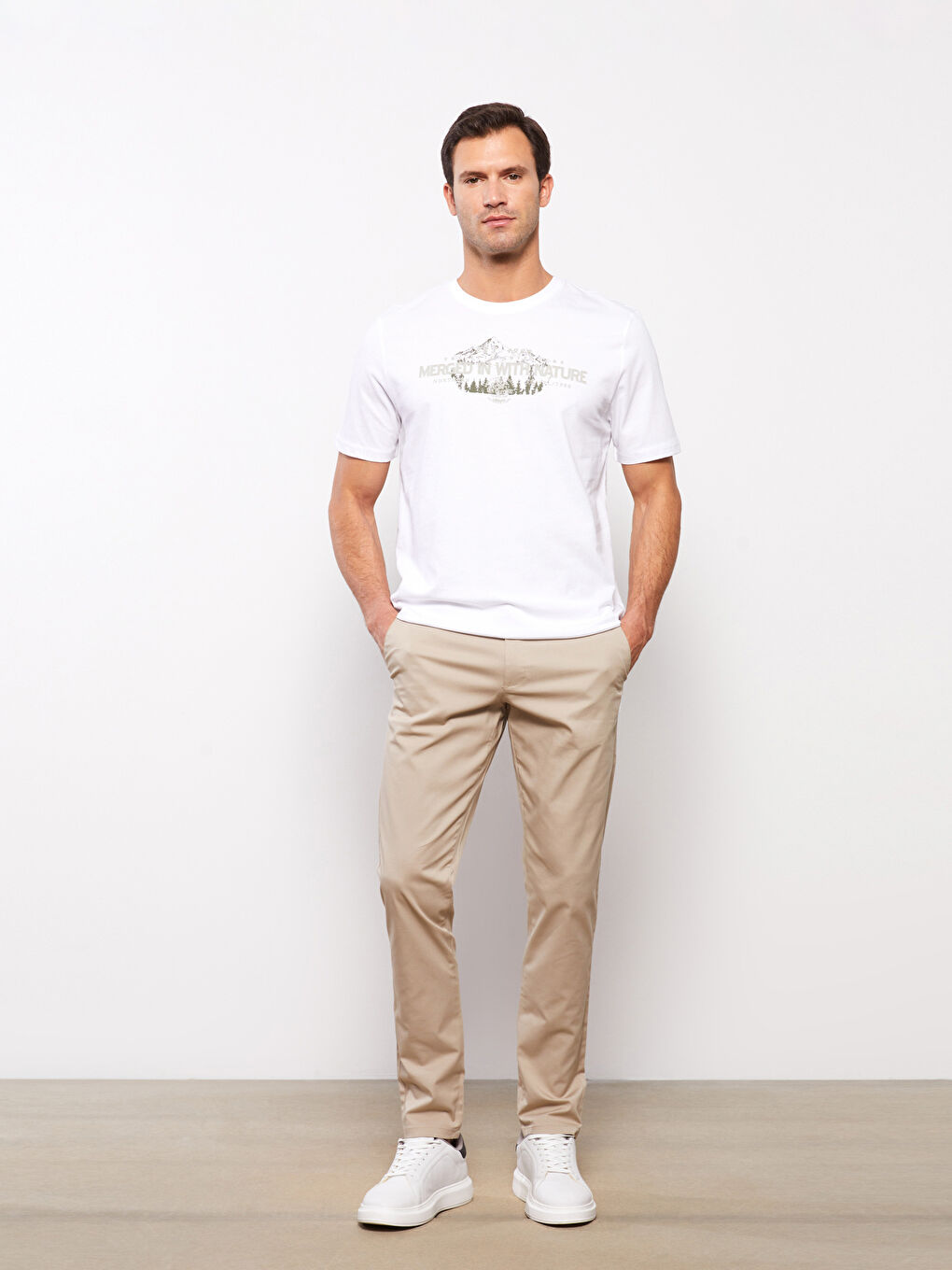 Bej Dar Kalıp Erkek Chino Pantolon-1