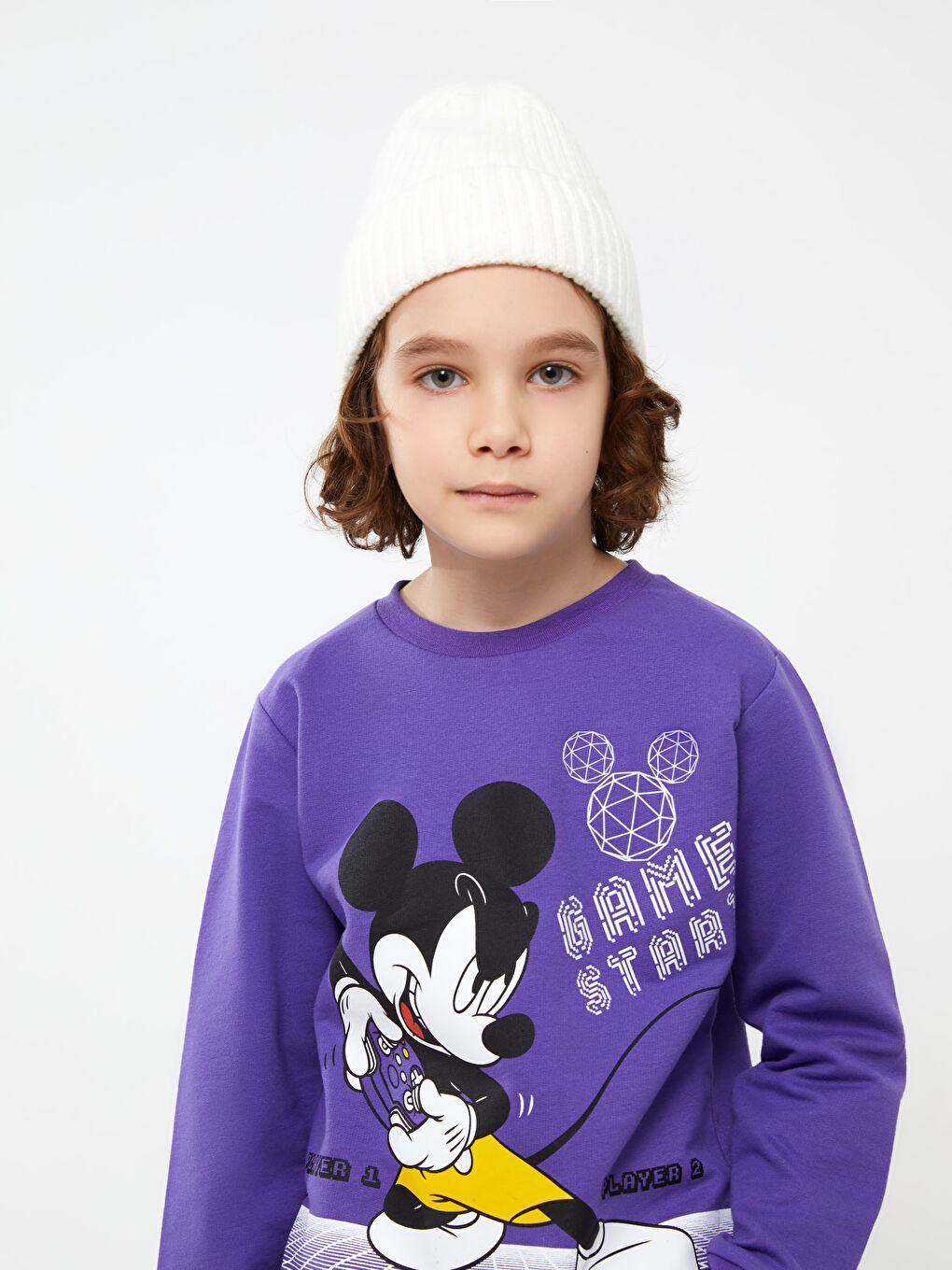 Crew Neck Mickey Mouse Printed Long Sleeve Boys' Sweatshirt