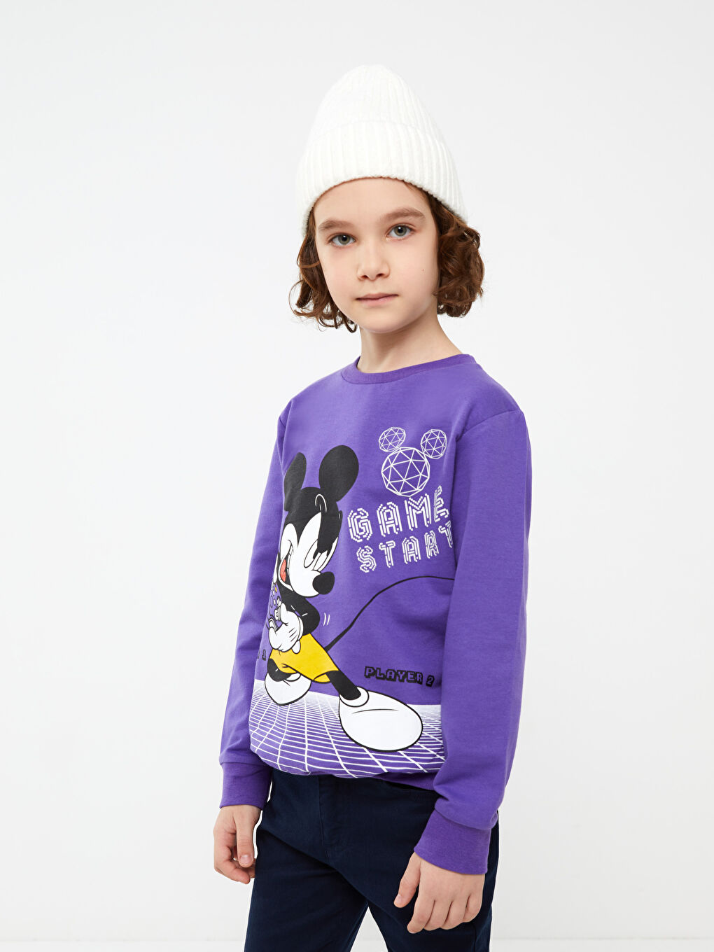 Crew Neck Mickey Mouse Printed Long Sleeve Boys' Sweatshirt-1