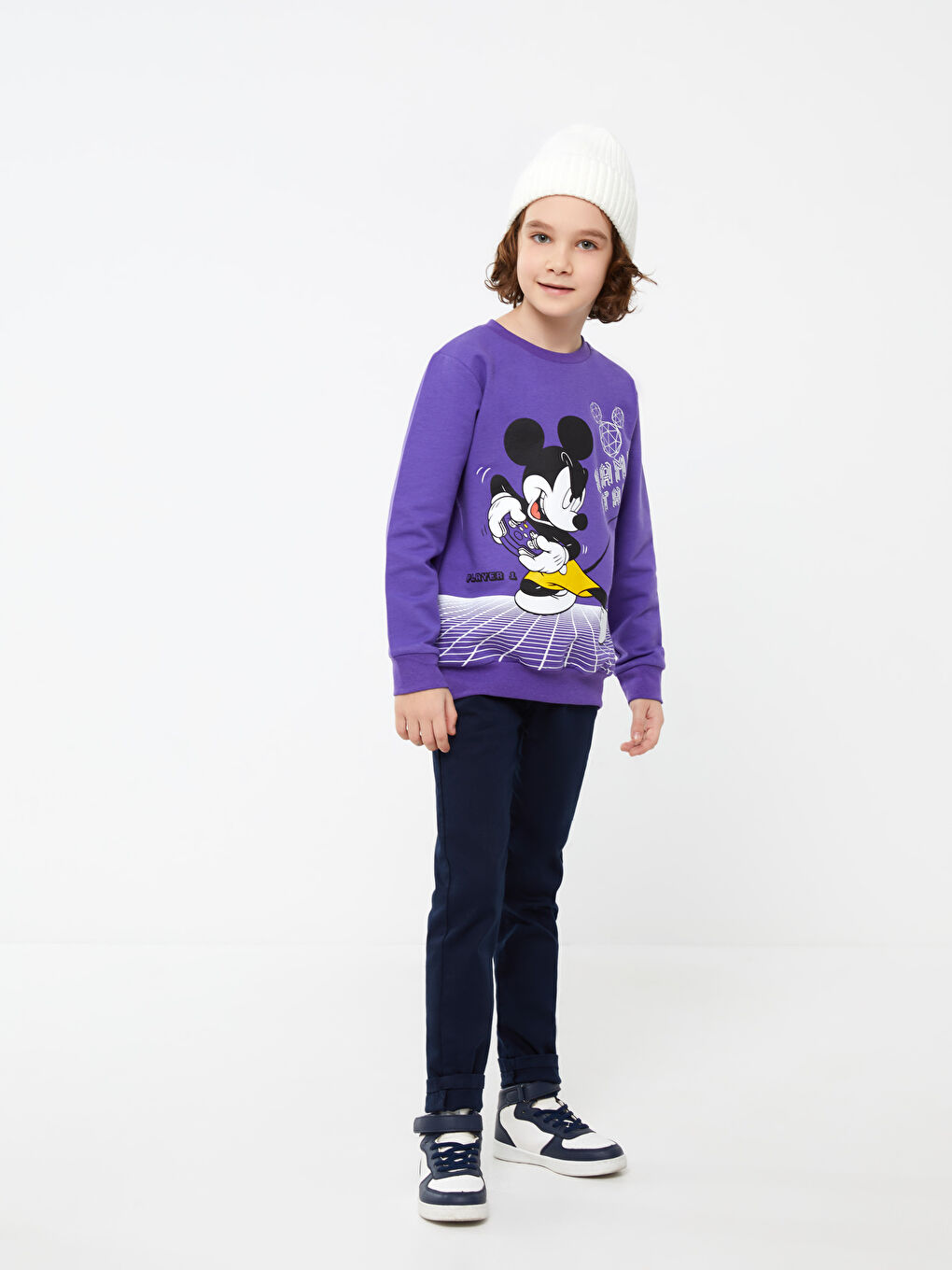 Crew Neck Mickey Mouse Printed Long Sleeve Boys' Sweatshirt-2