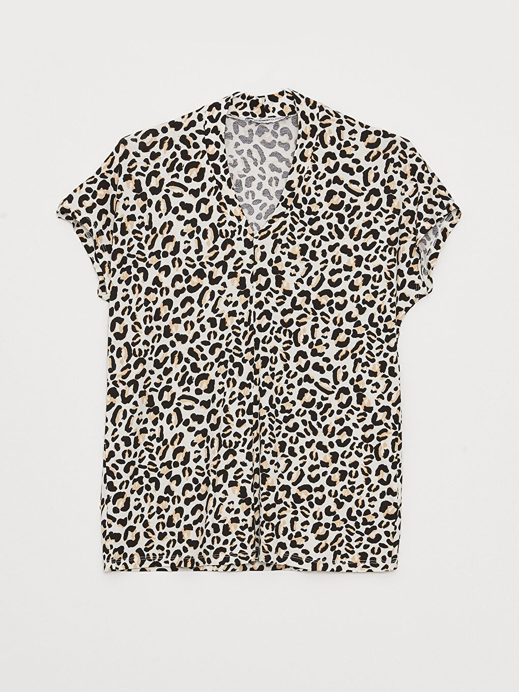 Karışık V Yaka Desenli Kısa Kollu Kadın Bluz-4