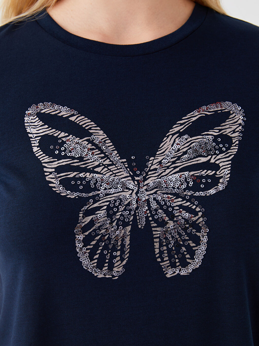 Футболка с круглым вырезом, пайетками и коротким рукавом для женщин-6