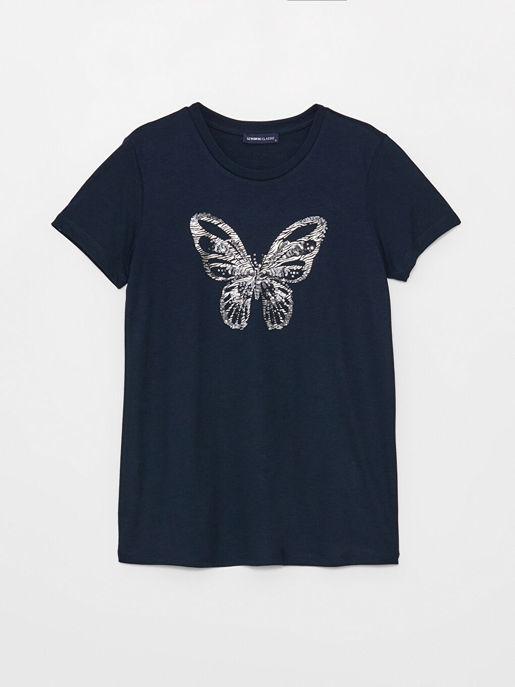 Футболка с круглым вырезом, пайетками и коротким рукавом для женщин-10