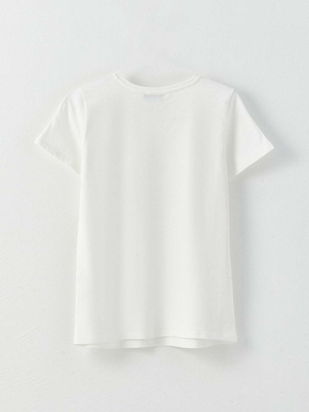 Ekru Bisiklet Yaka Baskılı Kısa Kollu Pamuklu Kadın Tişört-6