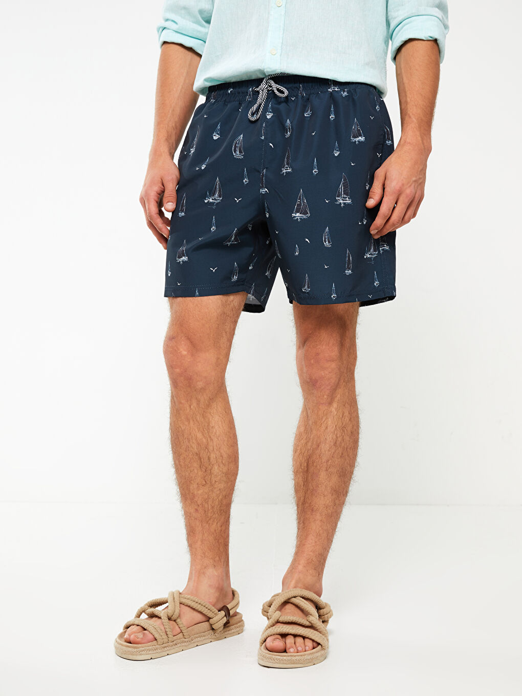 Lacivert Kısa Boy Desenli Erkek Deniz Şortu-3