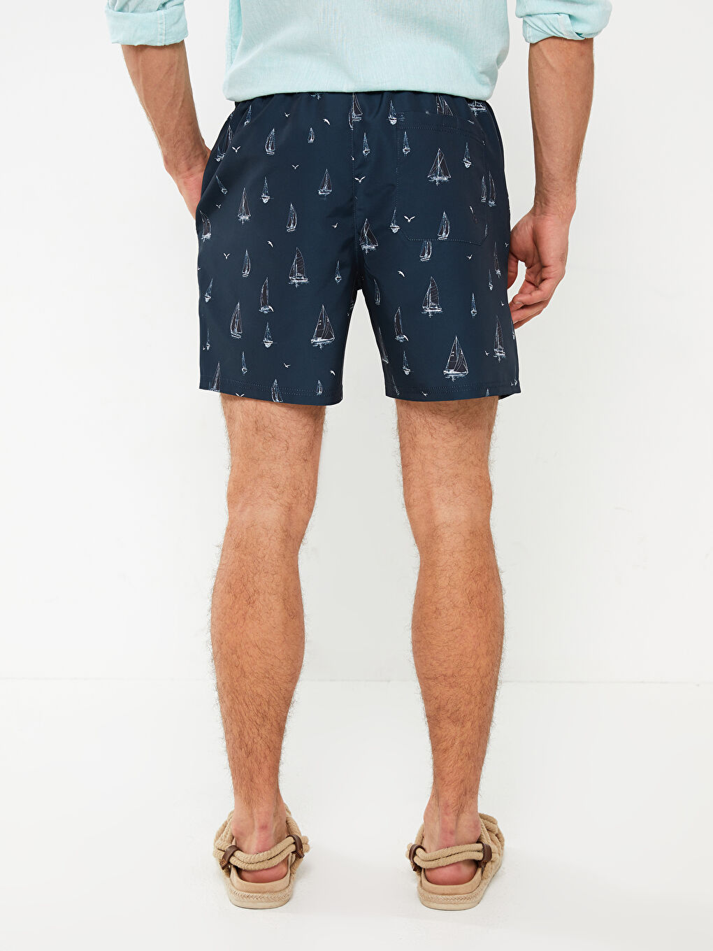 Lacivert Kısa Boy Desenli Erkek Deniz Şortu-4