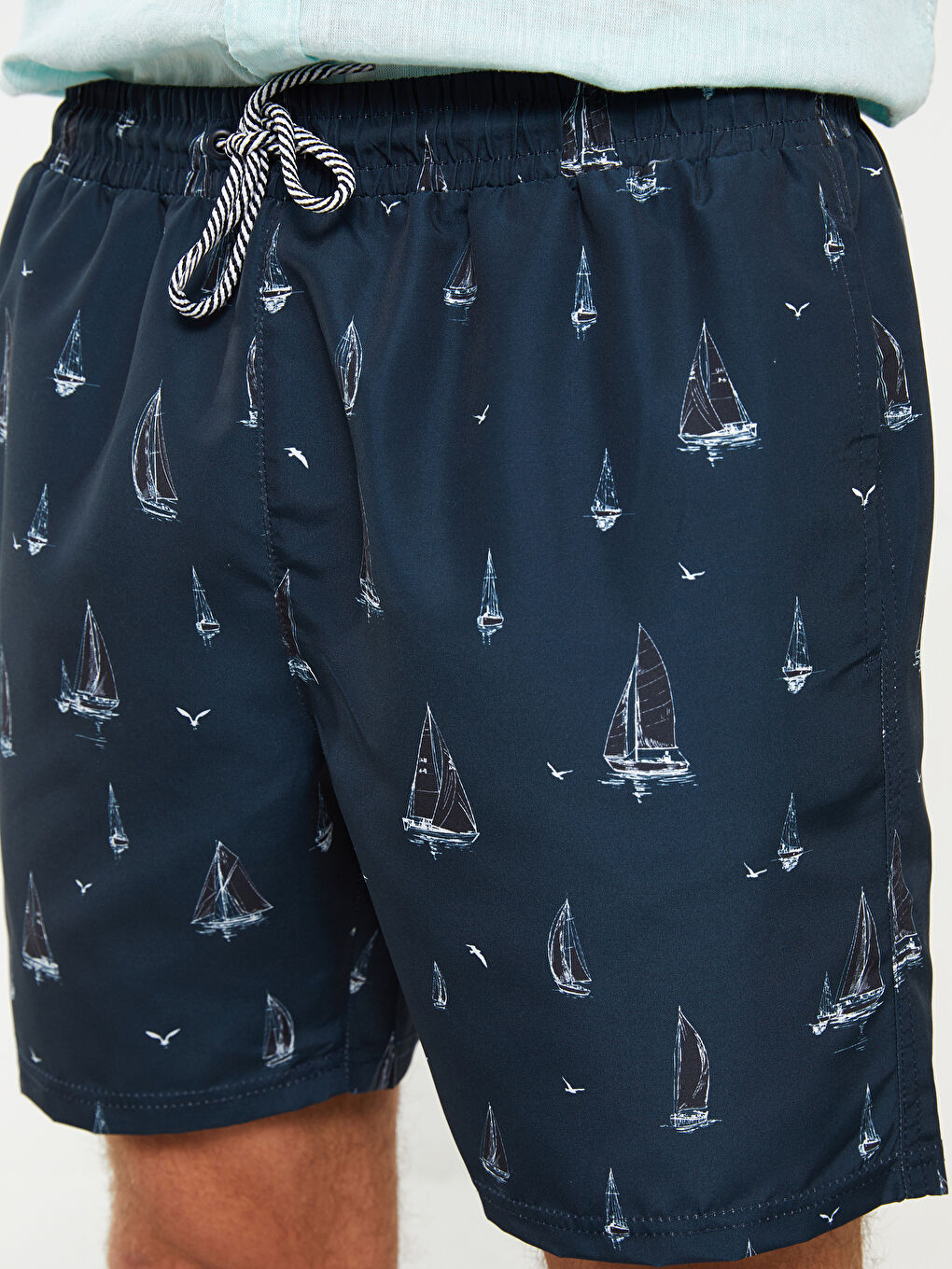 Lacivert Kısa Boy Desenli Erkek Deniz Şortu-5