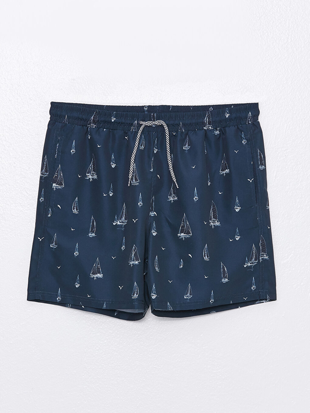 Lacivert Kısa Boy Desenli Erkek Deniz Şortu-6
