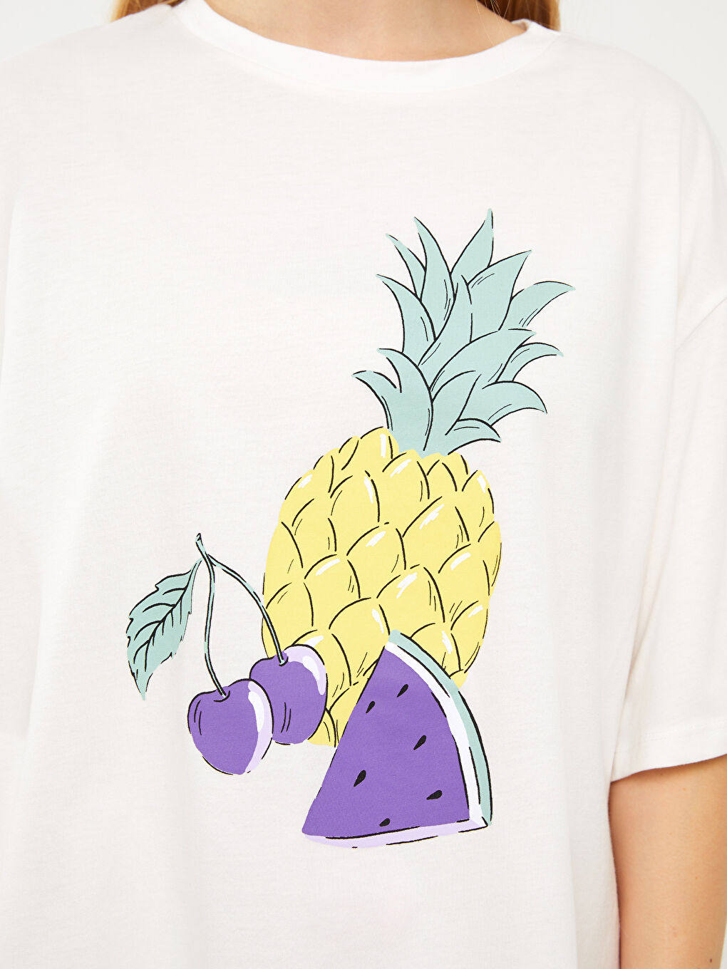 Karışık Bisiklet Yaka Baskılı Kısa Kollu Kadın Kaprili Pijama Takımı-4