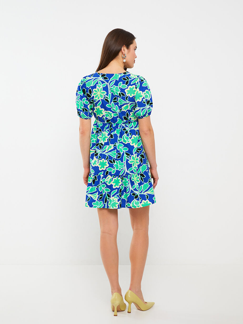 Haljina za trudnice sa V izrezom, uzorkom i kratkim rukavima-8