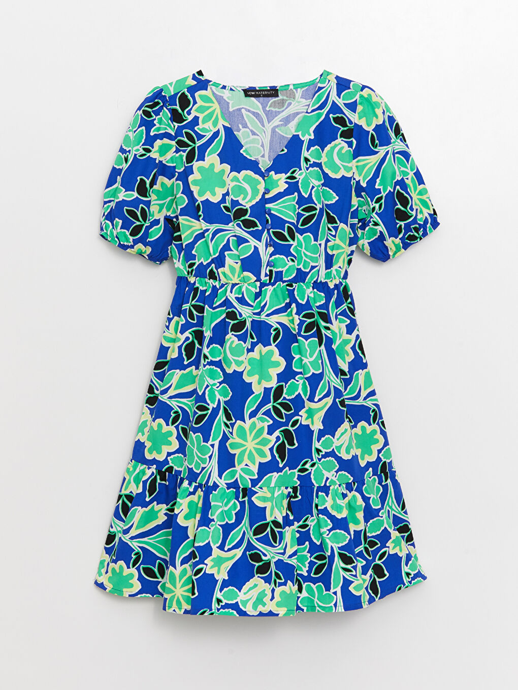 Haljina za trudnice sa V izrezom, uzorkom i kratkim rukavima-9