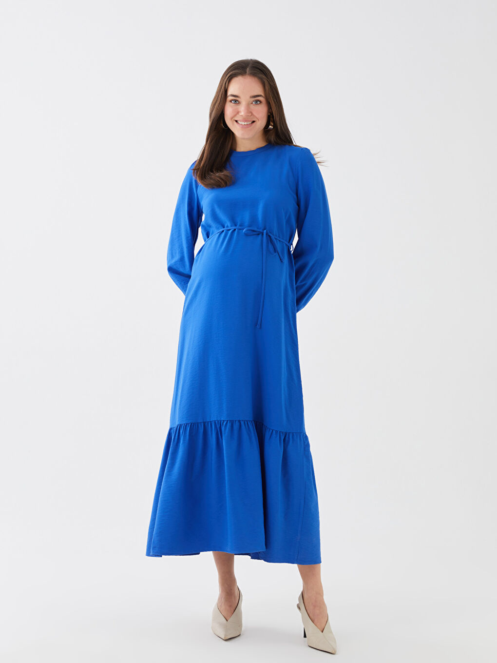Crew Neck Plain Long Sleeve Maternity Dress