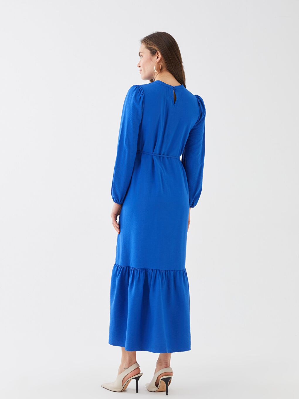 Crew Neck Plain Long Sleeve Maternity Dress-4
