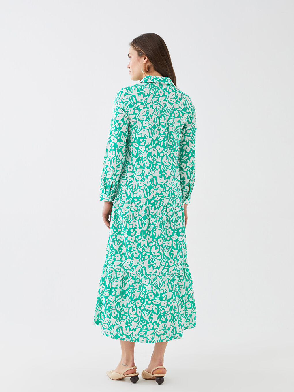 Shirt Collar Patterned Long Sleeve A-Line Poplin Maternity Dress -S38510Z8-LRR