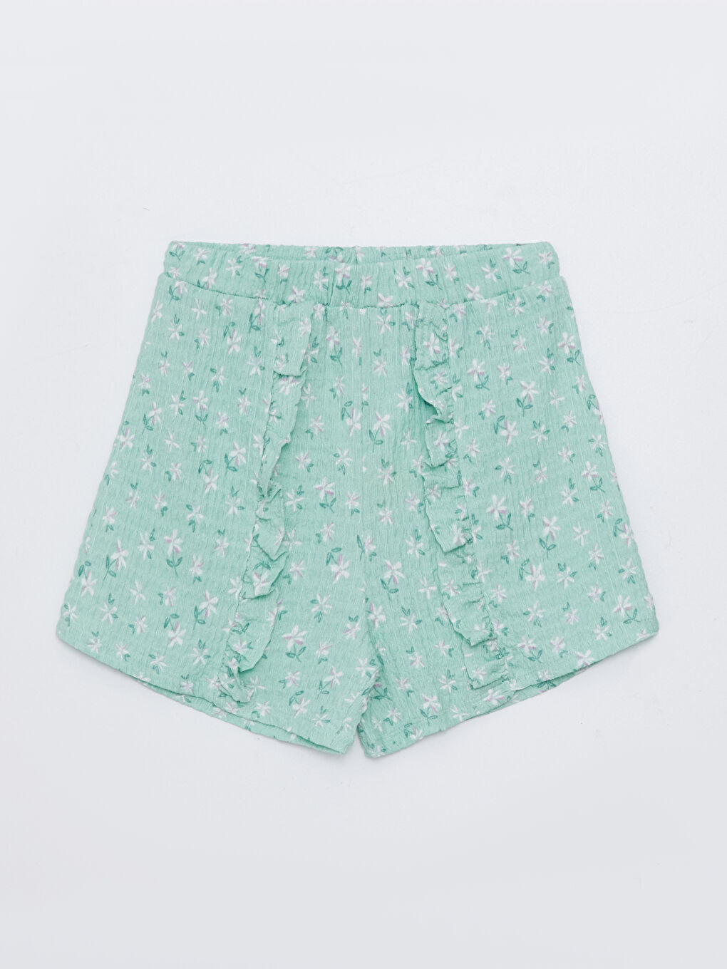 Yeşil Beli Lastikli Desenli Kız Çocuk Şort