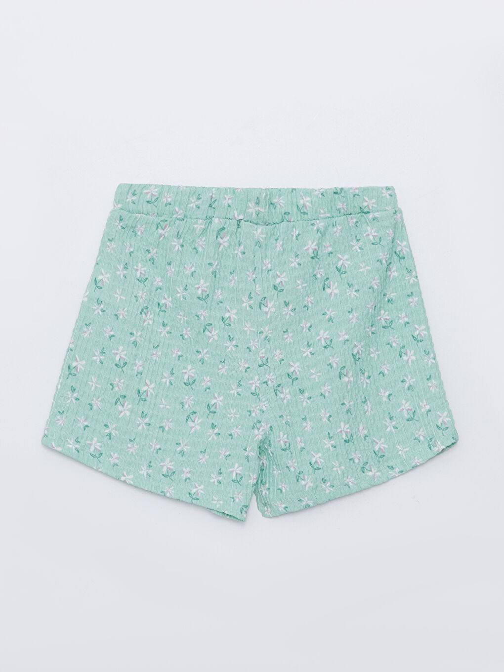 Yeşil Beli Lastikli Desenli Kız Çocuk Şort-1
