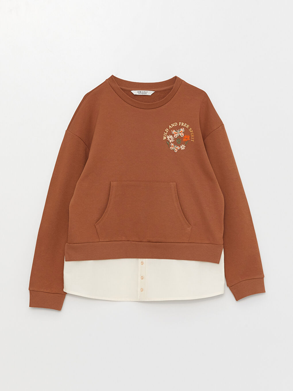 Sweat-shirt Fille à Manches Longues Brodé à Col Rond
