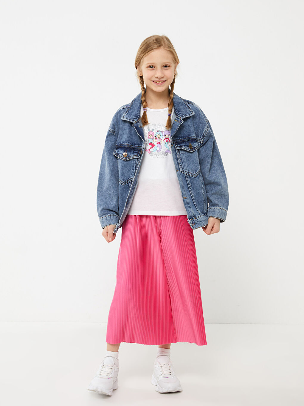 Pembe Beli Lastikli Basic Pileli Kız Çocuk Eşofman Altı-1