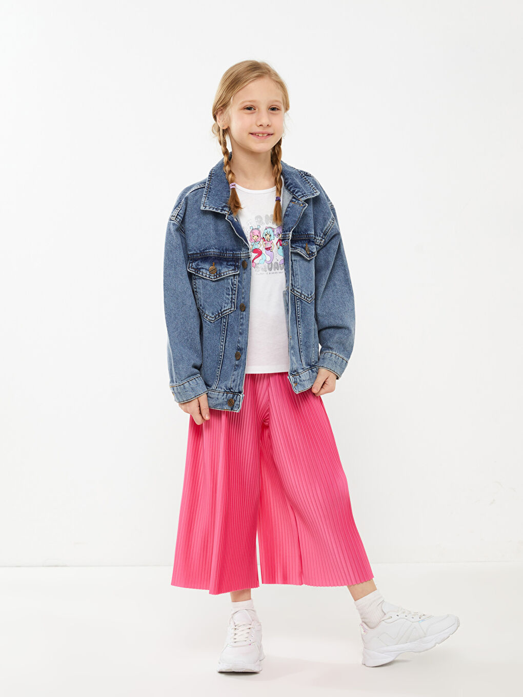 Pembe Beli Lastikli Basic Pileli Kız Çocuk Eşofman Altı-2