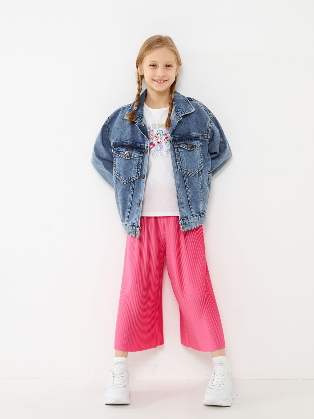 Pembe Beli Lastikli Basic Pileli Kız Çocuk Eşofman Altı-3