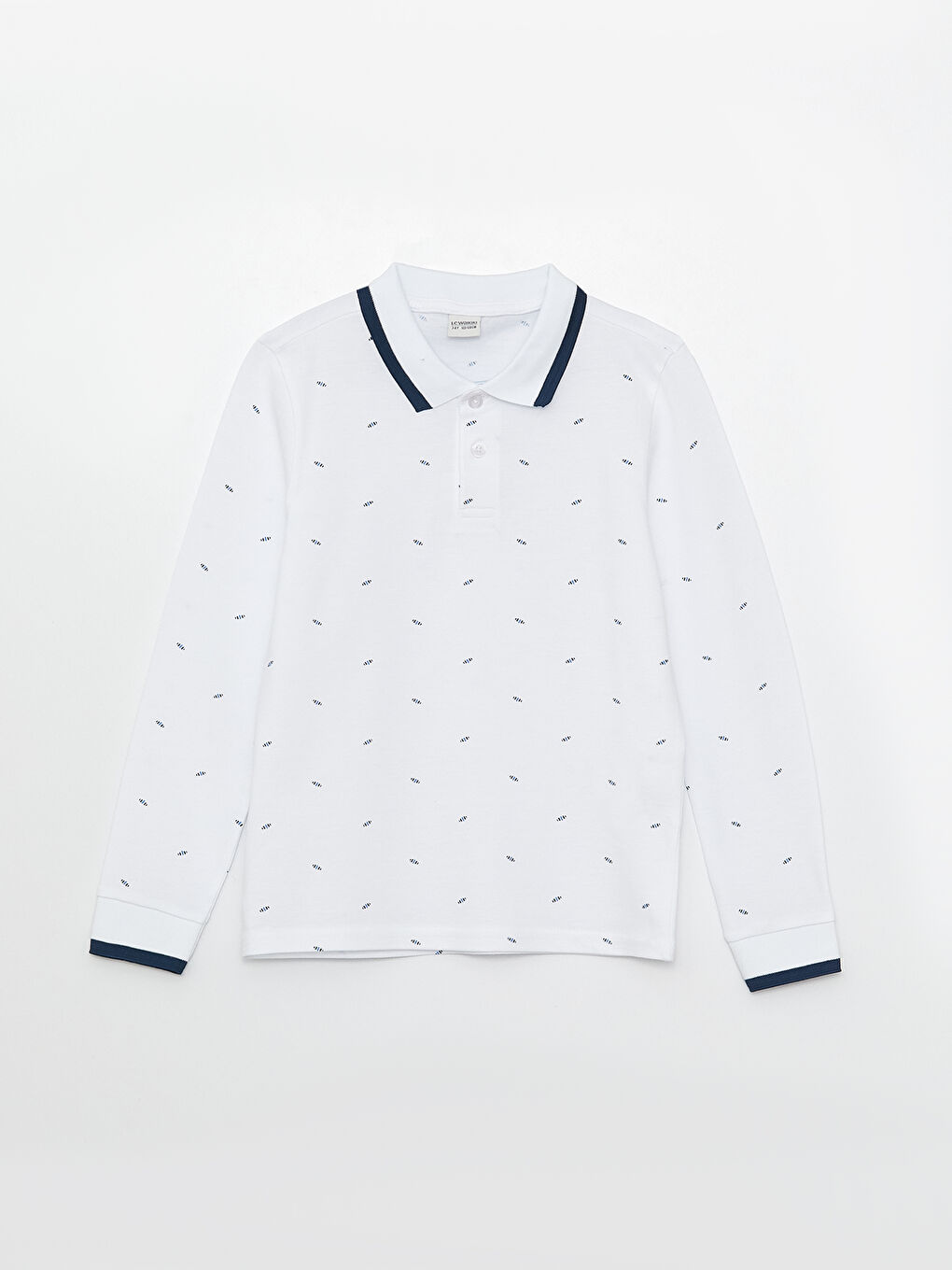 تيشيرت ياقة بولو مطبوع كم طويل للأولاد