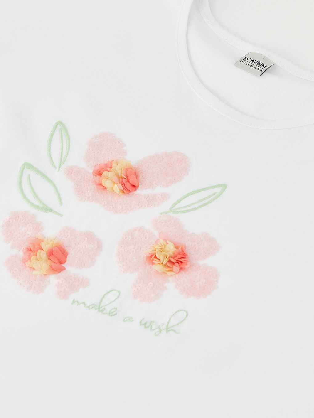 T-shirt pour Filles à Col Rond à Manches Courtes avec Paillettes-2