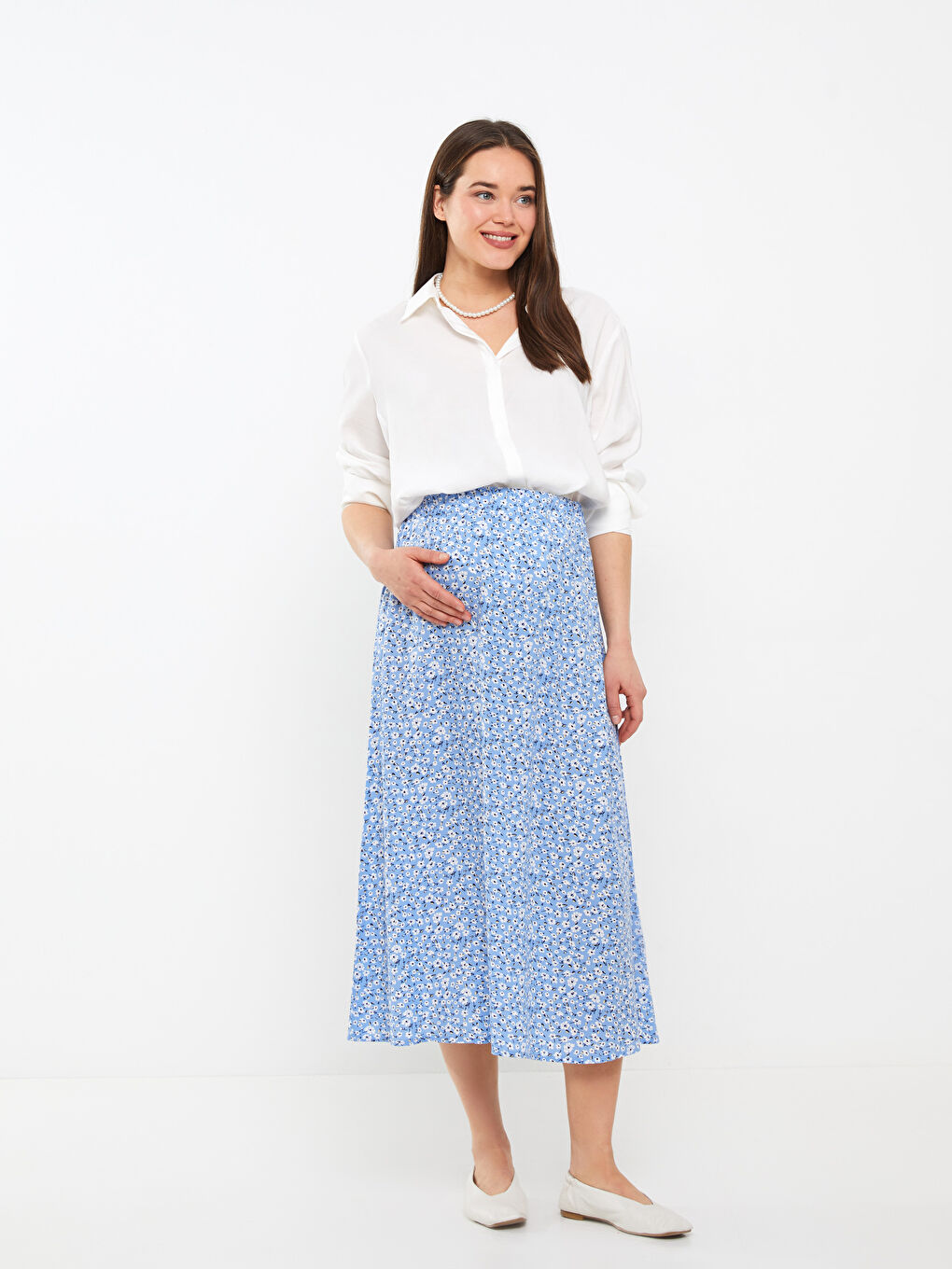 Jupe Maternité Florale à Taille Élastique