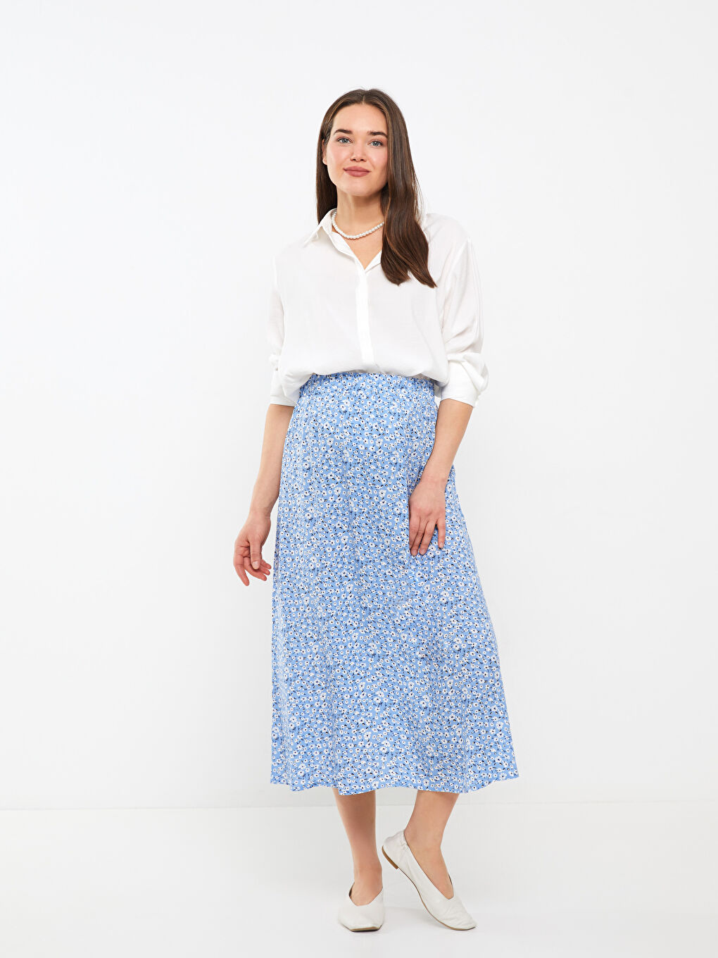 Jupe Maternité Florale à Taille Élastique-1