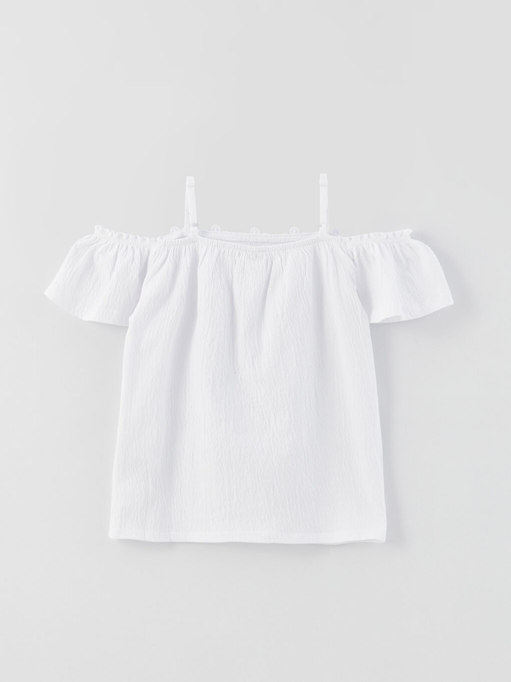 LCW Kids Boat Neck Lace Detailed Short Sleeve Girls' Blouse -S38588Z4-Q6K