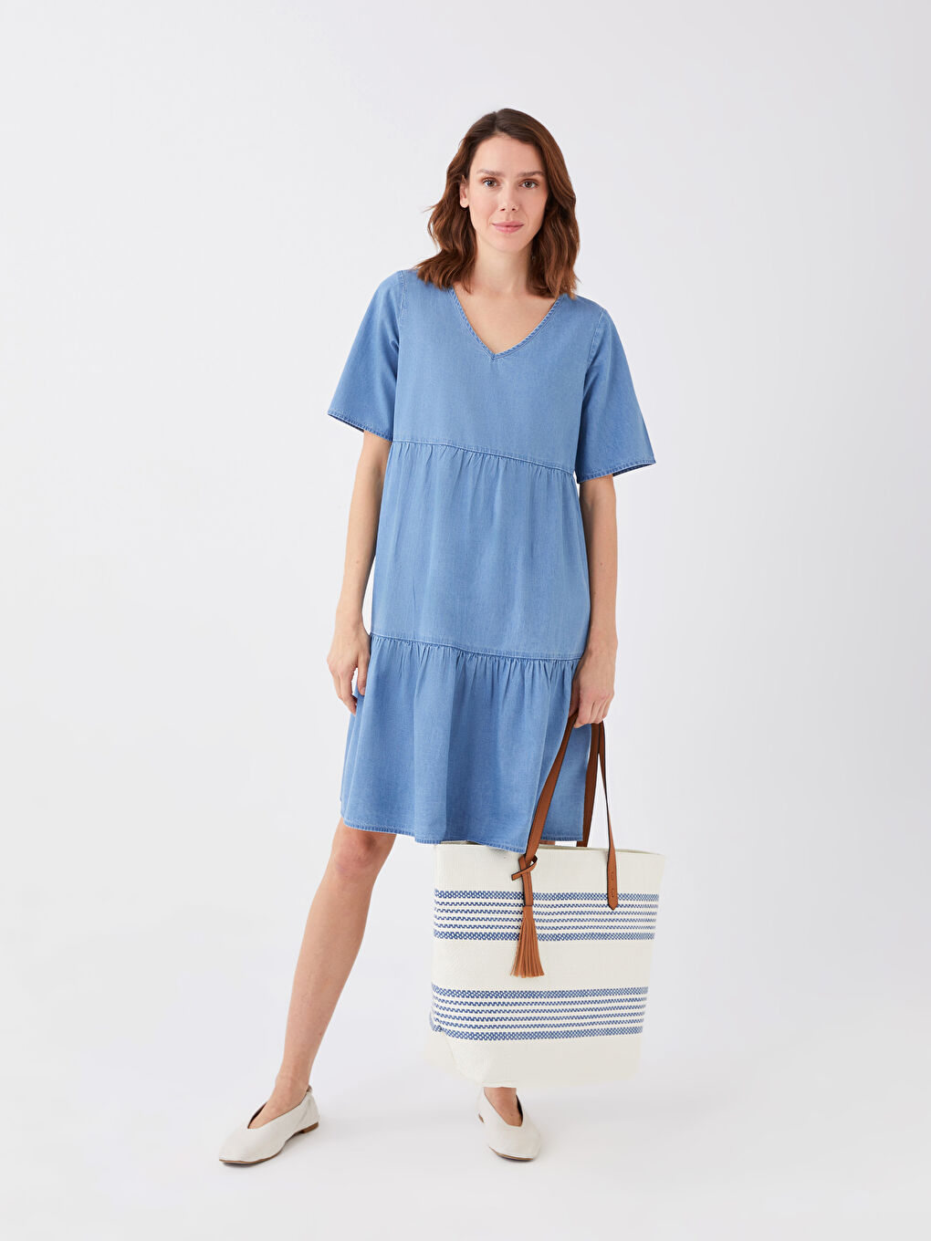 حقيبة كتف من القش مخططة للسيدات-2