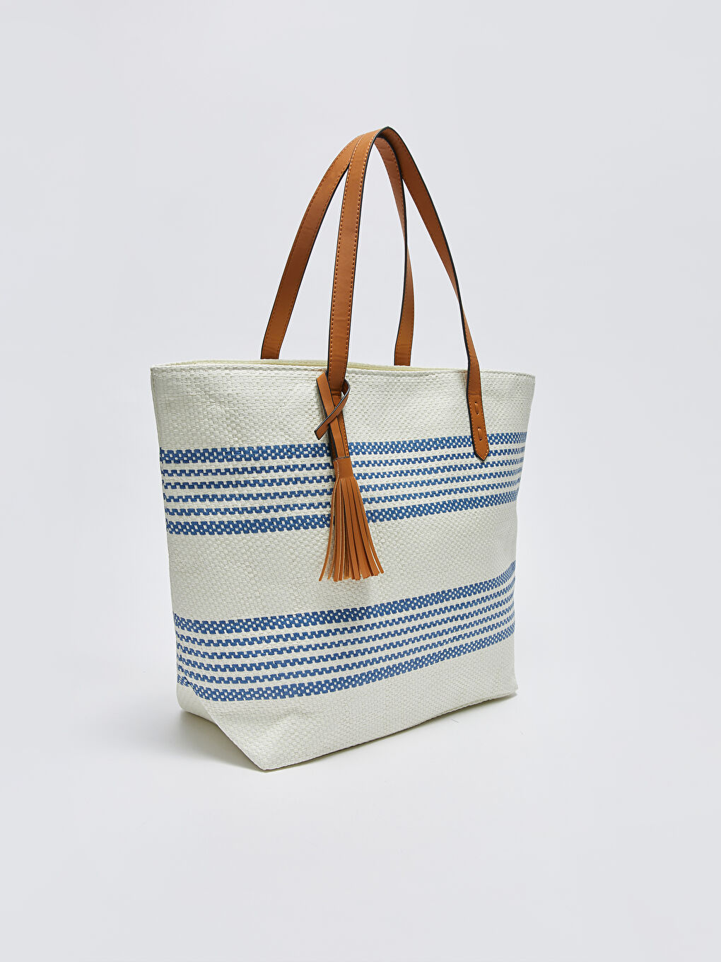 حقيبة كتف من القش مخططة للسيدات-4