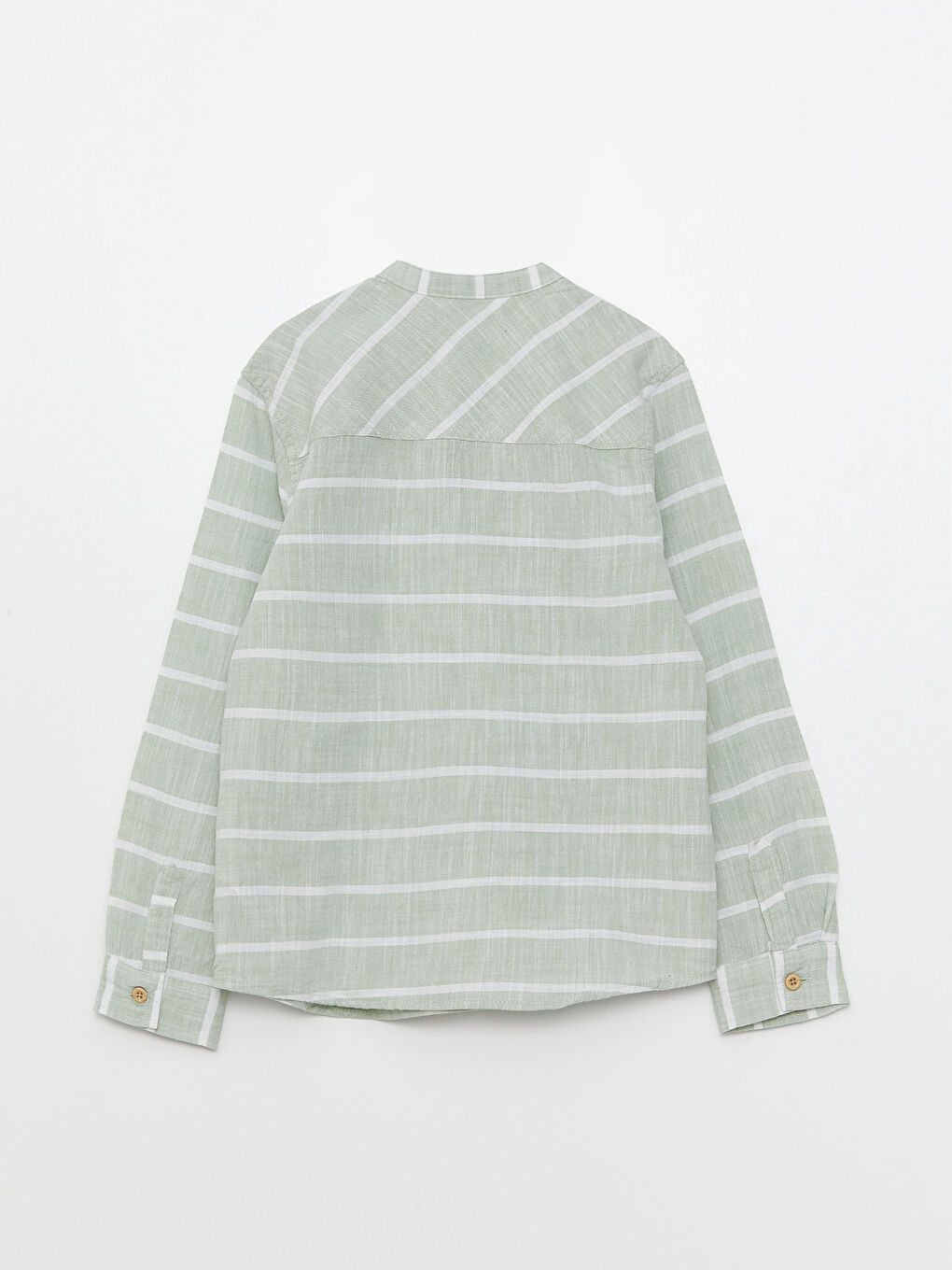 Yeşil Hakim Yaka Çizgili Uzun Kollu Gabardin Erkek Çocuk Gömlek-1