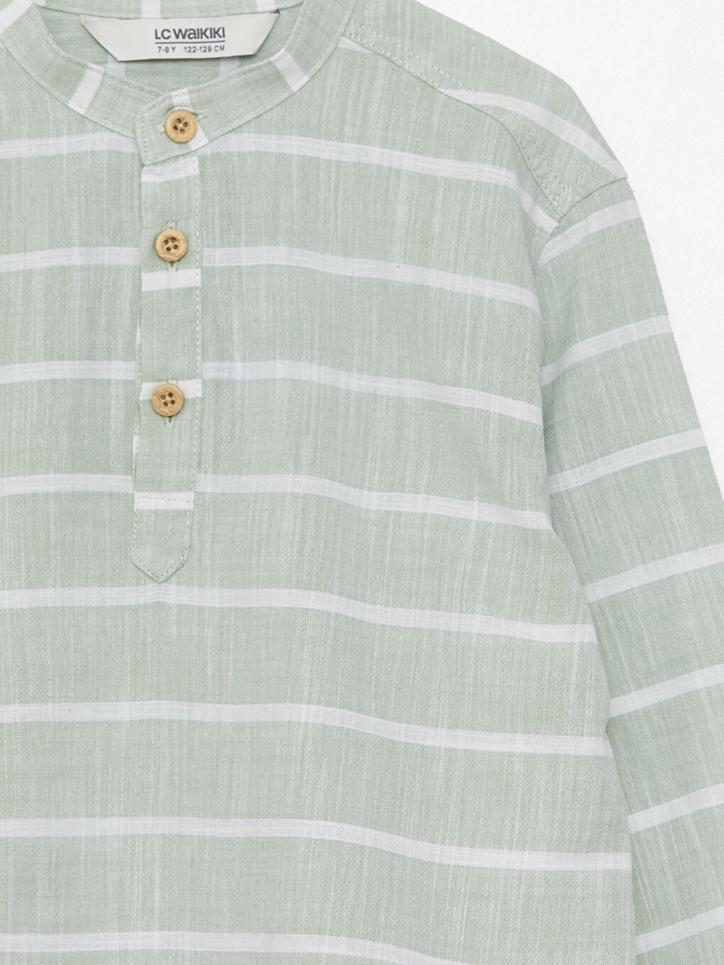 Yeşil Hakim Yaka Çizgili Uzun Kollu Gabardin Erkek Çocuk Gömlek-2