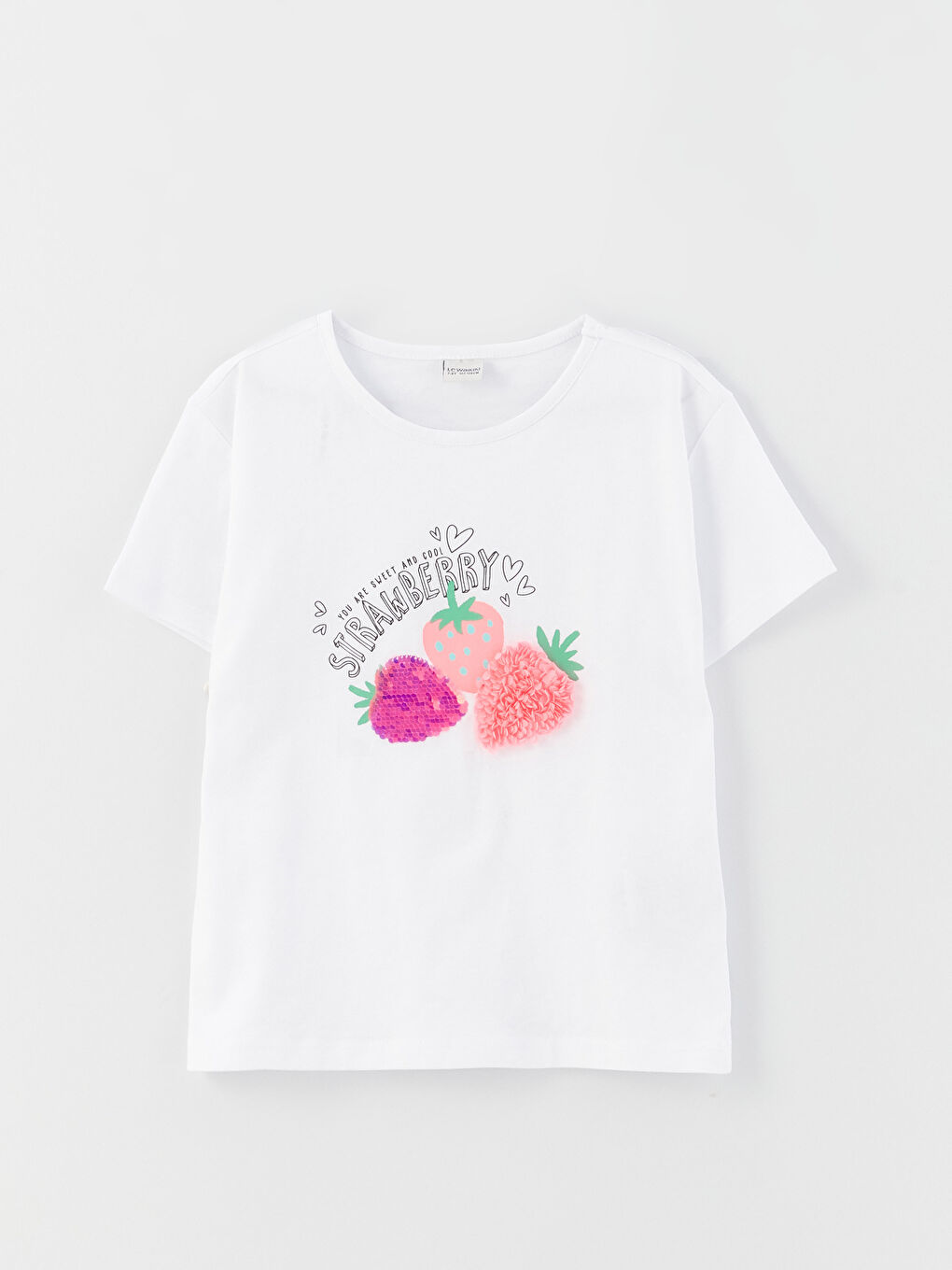 تيشيرت للبنات بياقة دائرية مطبوع كم قصير