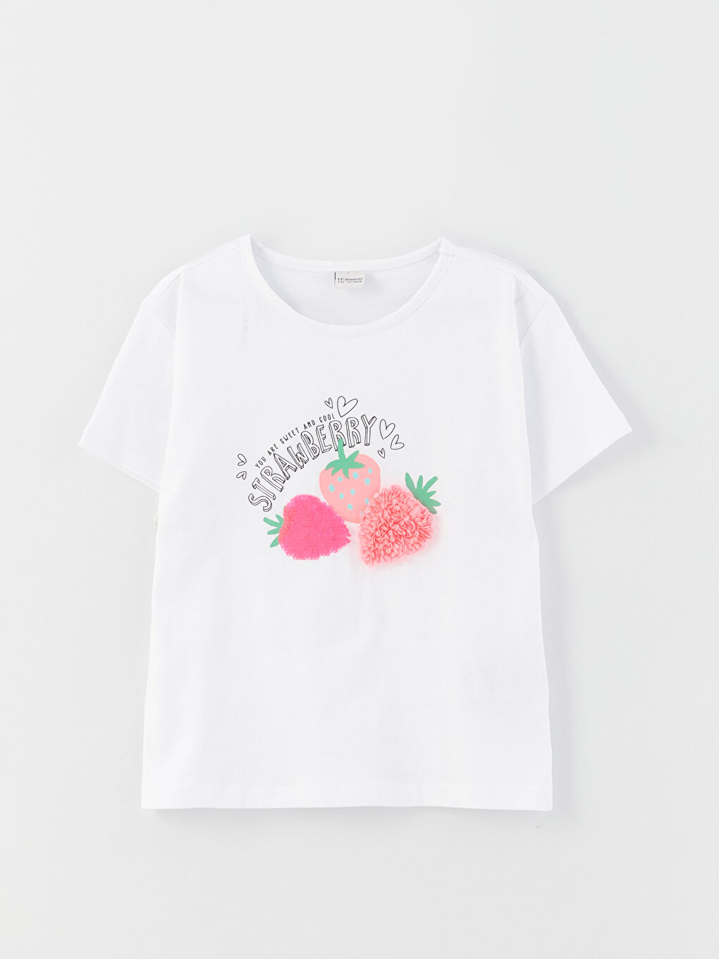 تيشيرت للبنات بياقة دائرية مطبوع كم قصير-2