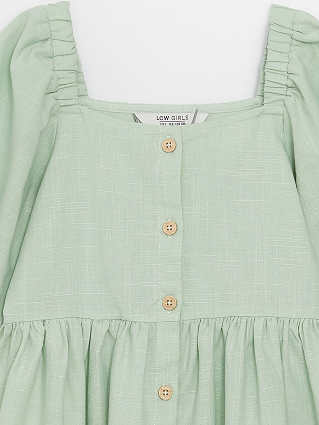 Yeşil Kare Yaka Basic Kısa Kollu Kız Çocuk Elbise-2