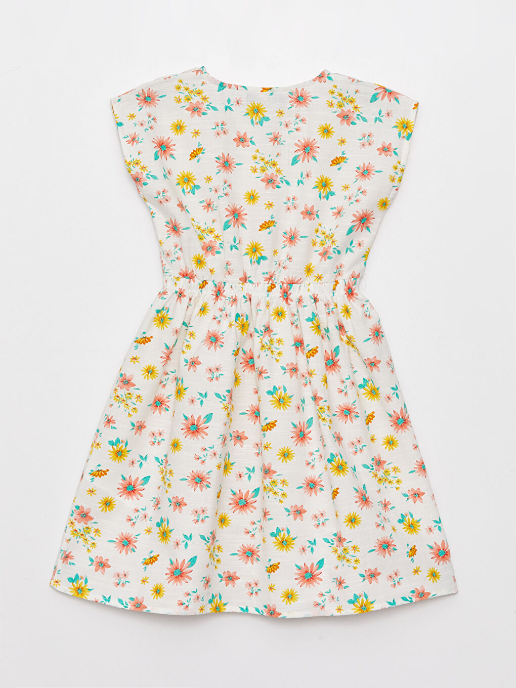 Rochie cu Guler Rotund, Cu Model, Mânecă Scurtă, pentru Fete-1