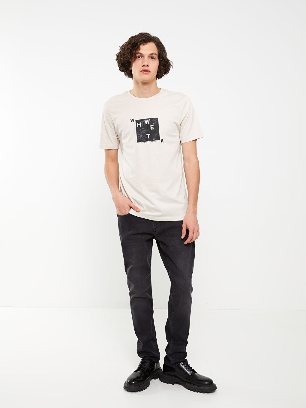 تيشيرت رجالي ياقة دائرية كم قصير مطبوع قطن ممشط-2