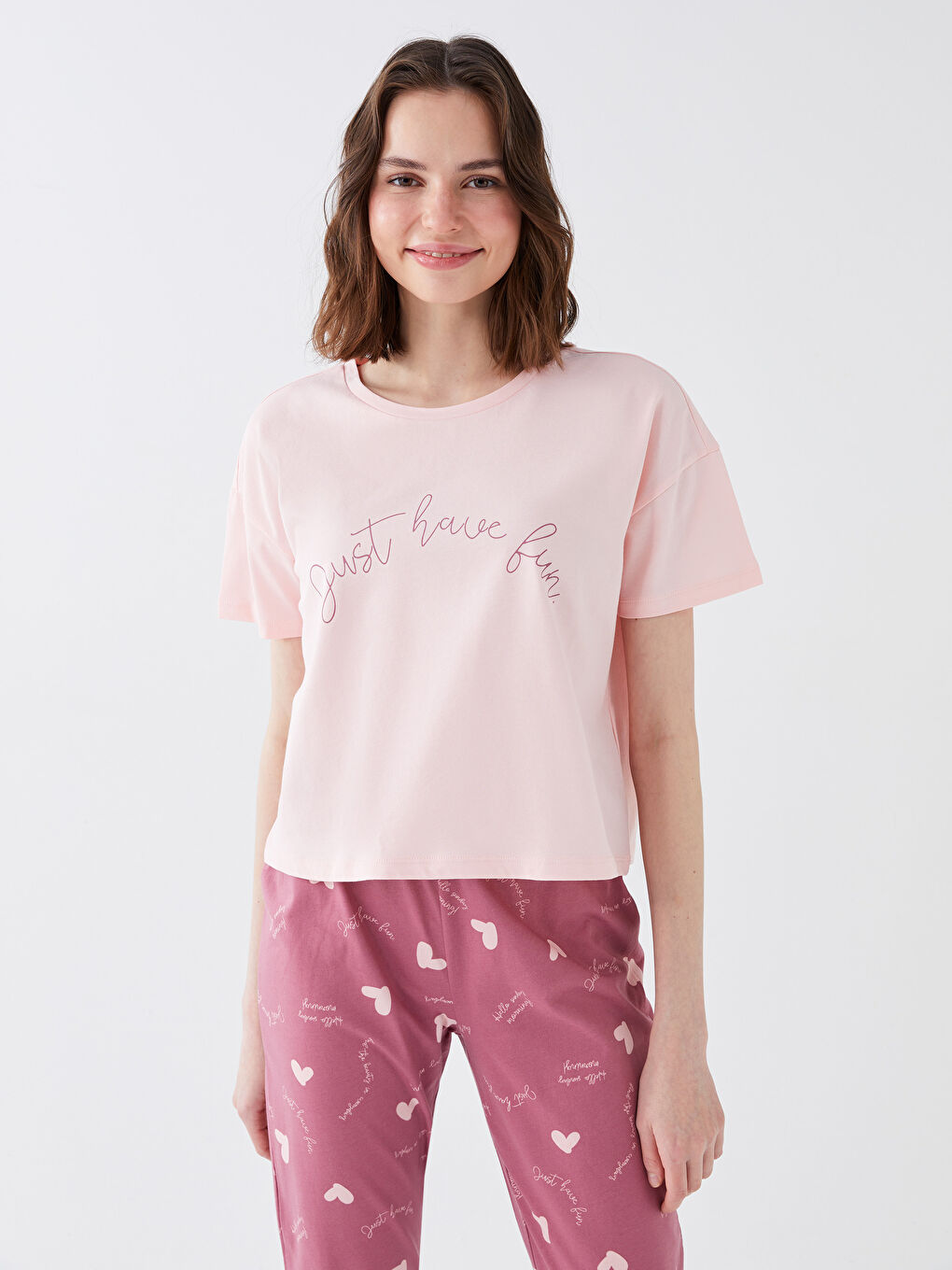 Women's Crew Neck Printed Pajamas Set-1