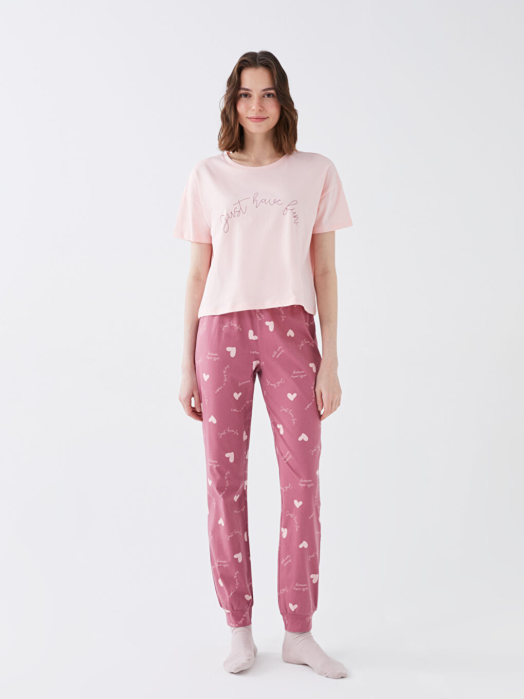 Women's Crew Neck Printed Pajamas Set-2