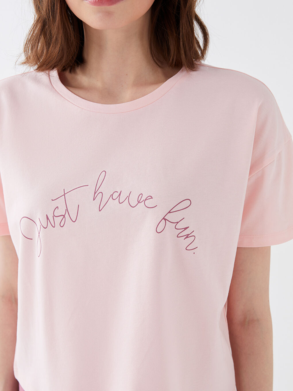 Women's Crew Neck Printed Pajamas Set-3