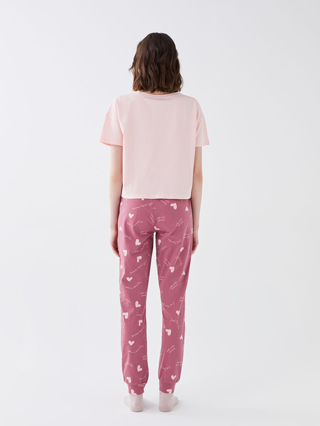 Women's Crew Neck Printed Pajamas Set-4