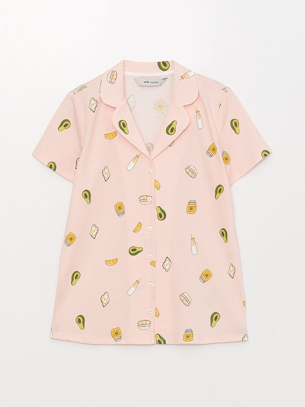 Pembe Gömlek Yaka Baskılı Kısa Kollu Kadın Şortlu Pijama Takımı-5