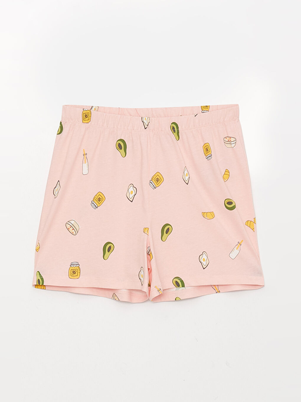 Pembe Gömlek Yaka Baskılı Kısa Kollu Kadın Şortlu Pijama Takımı-6