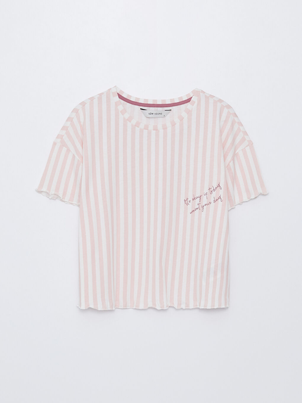 Pembe Bisiklet Yaka Çizgili Kısa Kollu Kadın Şortlu Pijama Takımı-5