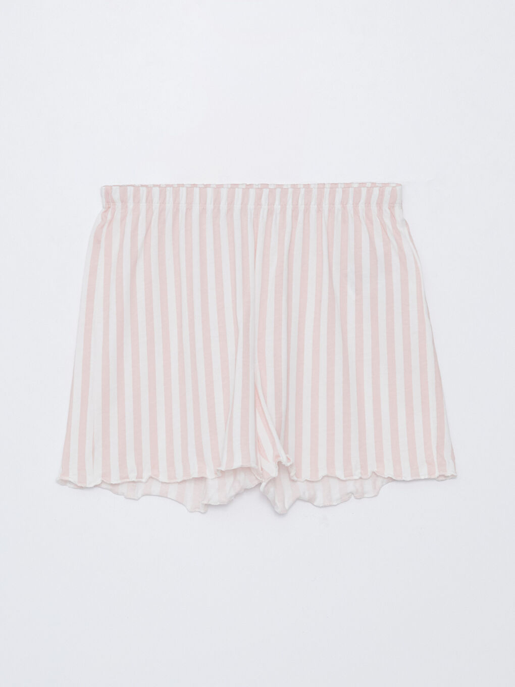 Pembe Bisiklet Yaka Çizgili Kısa Kollu Kadın Şortlu Pijama Takımı-6