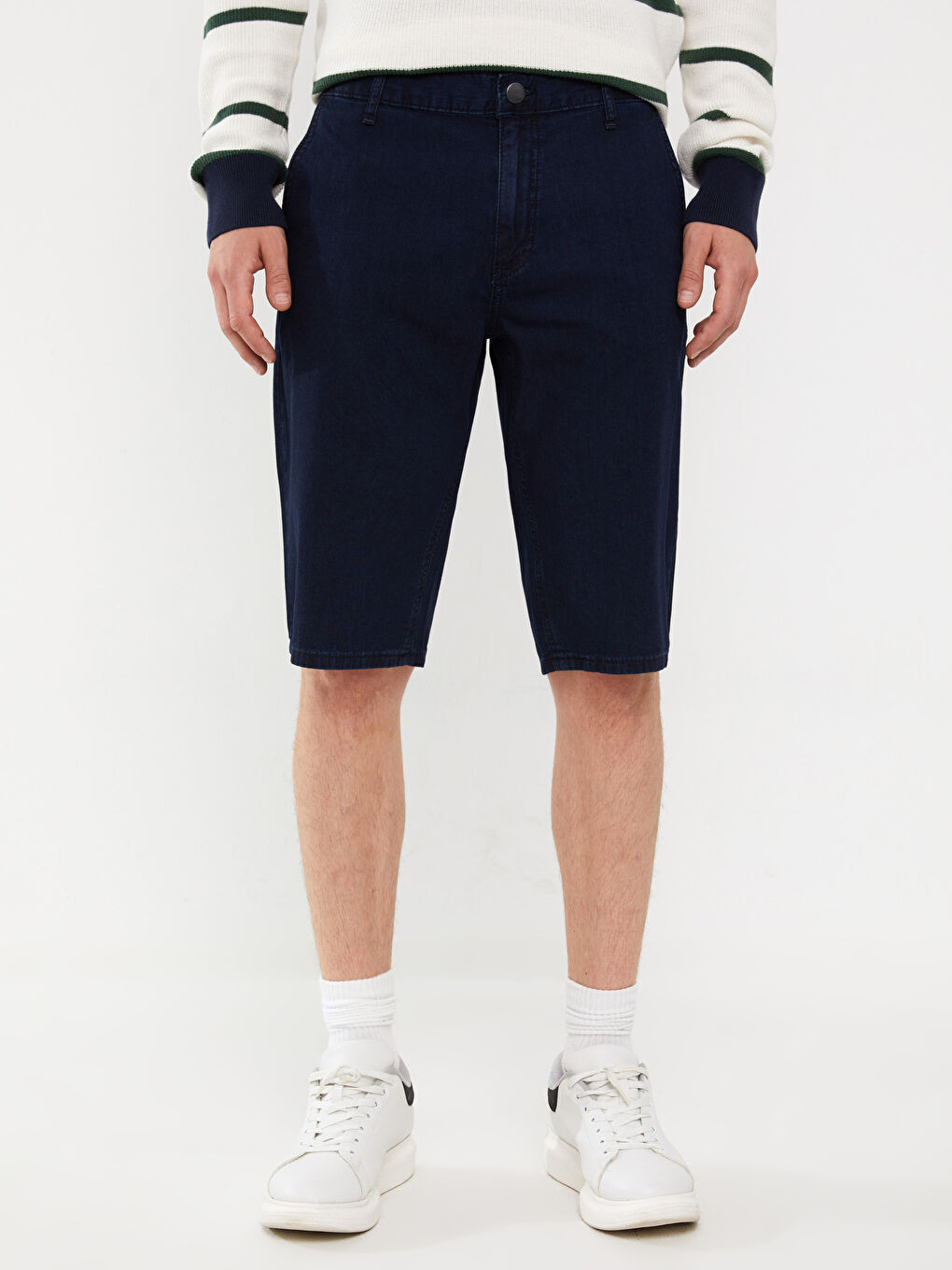 İndigo Rahat Kalıp Erkek Jean Şort-2